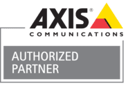 Logo of Axis Communications Authorized Partner with a yellow triangle.