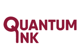 Logo of Quantum Ink with stylized letters on a pink background.